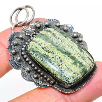 Подвеска из стерлингового серебра 925 пробы с натуральным зеленым опалом, 2,21 дюйма, E8S96