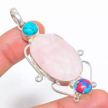 Подвеска из стерлингового серебра 925 пробы с натуральным розовым кварцем ручной работы 2,56 дюйма y3I27