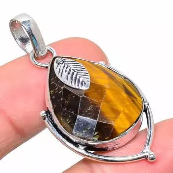 Подвеска из стерлингового серебра 925 пробы с натуральным граненым тигровым глазом, размер 1,89 дюйма, Y1F59