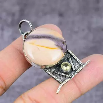 Подвеска из стерлингового серебра 925 пробы с натуральным мукаитом и цитрином 2,22 дюйма I7A22