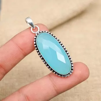 Подвеска из стерлингового серебра 925 пробы с синим халцедоном и замечательным ювелирным изделием ручной работы 1.97 Inches синий