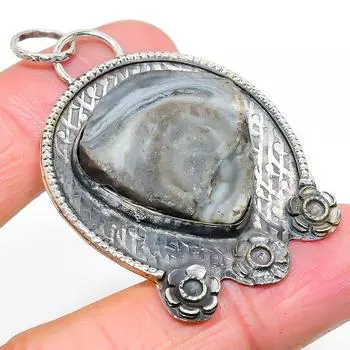 Подвеска из стерлингового серебра 925 пробы с натуральным драгоценным камнем «Роза пустыни Друзы» 2,36 дюйма q6B65