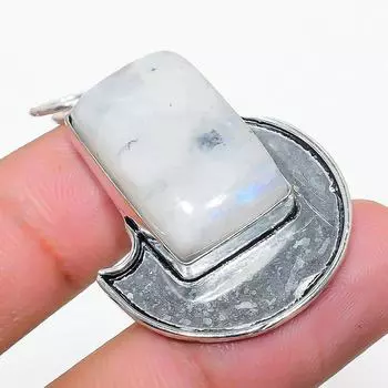 Подвеска из стерлингового серебра 925 пробы с натуральным радужным лунным камнем размером 1,73 дюйма d2q65