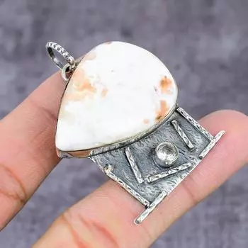 Подвеска из стерлингового серебра 925 пробы с натуральным сколецитом и белым топазом 2,25 дюйма t7h74