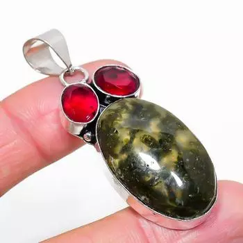 Подвеска из стерлингового серебра 925 пробы с натуральным пренитом и рубиллитом 2,29 дюйма L7C52