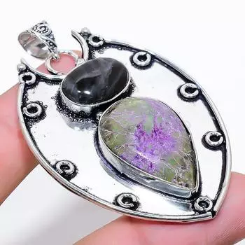 Подвеска из стерлингового серебра 925 пробы с натуральным пурпуритом и лабрадоритом 2,44 дюйма E4O13