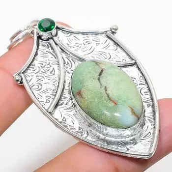 Подвеска из стерлингового серебра 925 пробы с натуральным хризопразом и диопсидом 2,68 дюйма B4L08
