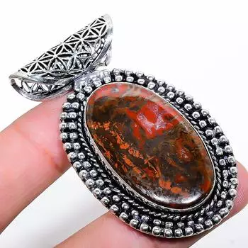 Подвеска из стерлингового серебра 925 пробы с натуральным шовным агатом ручной работы 2,36 дюйма f0Z02