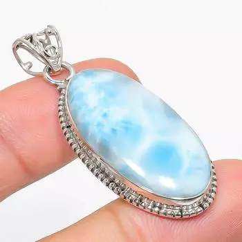 Подвеска из стерлингового серебра 925 пробы с драгоценным камнем Natural Republic Larimar 2 дюйма E7w01
