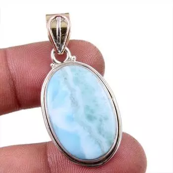 Подвеска из стерлингового серебра 925 пробы с драгоценным камнем Natural Republic Larimar 1,75 дюйма H0G10