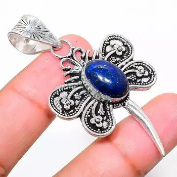 Подвеска из стерлингового серебра 925 пробы с драгоценным камнем лазурит 2,25 дюйма L9p31 синий