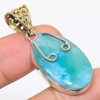 Подвеска из стерлингового серебра 925 пробы с драгоценным камнем Natural Republic Larimar 1,75 дюйма e1f43