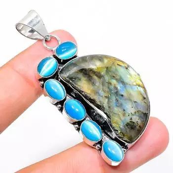 Подвеска из стерлингового серебра 925 пробы с натуральным лабрадоритом и драгоценным камнем Monalisa 2,48 дюйма K4e26