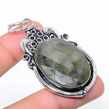 Подвеска из стерлингового серебра 925 пробы с натуральным лабрадоритом ручной работы 2,56 дюйма H1W10