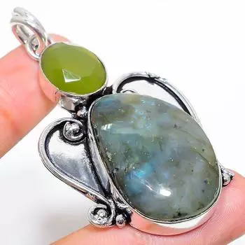 Подвеска из стерлингового серебра 925 пробы с натуральным лабрадоритом и ониксом 2,40 дюйма T1p89
