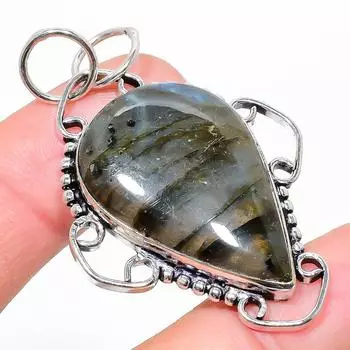 Подвеска из стерлингового серебра 925 пробы с натуральным лабрадоритом ручной работы 2,09 дюйма k7g65