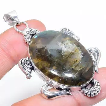 Подвеска из стерлингового серебра 925 пробы с натуральным лабрадоритом ручной работы 2,44 дюйма B8l15