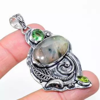 Подвеска из стерлингового серебра 925 пробы с натуральным лабрадоритом и драгоценным камнем перидот 2,52 дюйма z0C08