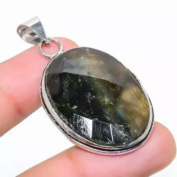 Подвеска из стерлингового серебра 925 пробы с натуральным лабрадоритом ручной работы 2,01 дюйма B5v42