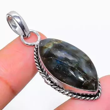 Подвеска из стерлингового серебра 925 пробы с натуральным лабрадоритом ручной работы 1,81 дюйма d0V22