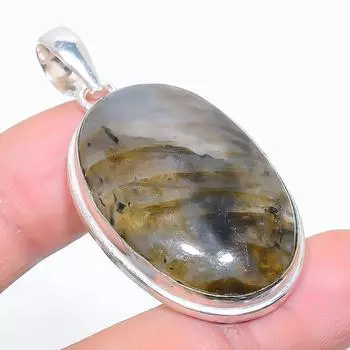 Подвеска из стерлингового серебра 925 пробы с натуральным лабрадоритом ручной работы 1,97 дюйма B0e81