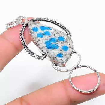 Подвеска из стерлингового серебра 925 пробы с натуральным азуритом K2 ручной работы 3,35 дюйма N0b14