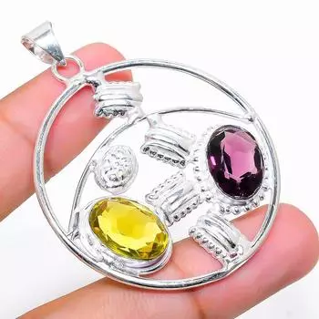 Подвеска из стерлингового серебра 925 пробы с натуральным аметистом и цитрином 2,25 дюйма A2b02