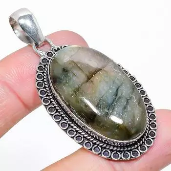 Подвеска из стерлингового серебра 925 пробы с натуральным лабрадоритом ручной работы 2,32 дюйма L0k79