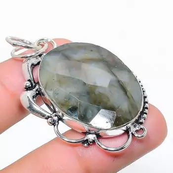Подвеска из стерлингового серебра 925 пробы с натуральным лабрадоритом ручной работы 2,01 дюйма V2b42