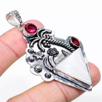 Подвеска из стерлингового серебра 925 пробы с натуральным перламутром и гранатом 2,80 дюйма b0J96