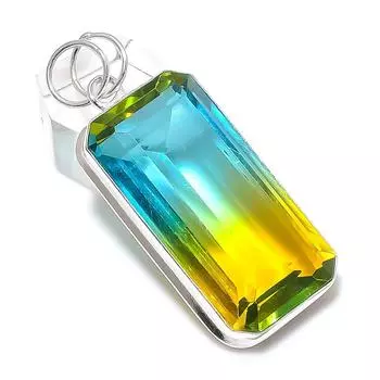 Подвеска из стерлингового серебра 925 пробы с натуральным двухцветным турмалином 2,05 дюйма u1e67