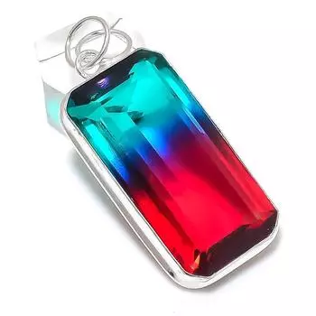 Подвеска из стерлингового серебра 925 пробы с натуральным двухцветным турмалином 2,21 дюйма f9S39