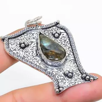 Подвеска из стерлингового серебра 925 пробы с натуральным лабрадоритом 2,56 дюйма d4P23