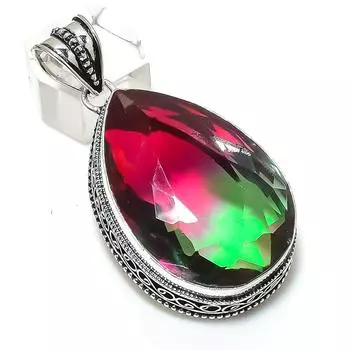 Подвеска из стерлингового серебра 925 пробы с натуральным двухцветным турмалином 2,29 дюйма v6H58