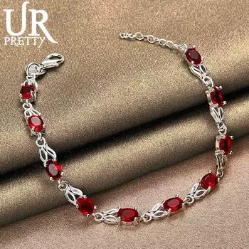 Подвеска из стерлингового серебра 925 пробы с красным цирконием AAA, браслет, модные свадебные украшения 20CM