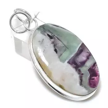 Подвеска из стерлингового серебра 925 пробы с натуральным флюоритом 2,25 дюйма o4B08