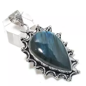 Подвеска из стерлингового серебра 925 пробы с натуральным лабрадоритом 2,36 дюйма Q6U94