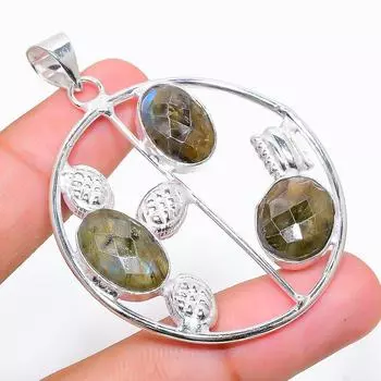 Подвеска из стерлингового серебра 925 пробы с натуральным лабрадоритом ручной работы 2,25 дюйма U1C48