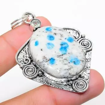 Подвеска из стерлингового серебра 925 пробы с натуральным синим азуритом K2 и белым топазом 2,48 дюйма a4M78