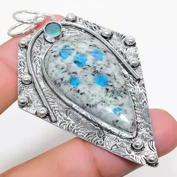 Подвеска из стерлингового серебра 925 пробы с натуральным синим азуритом K2 и халцедоном 2,92 дюйма G6w14