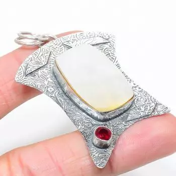 Подвеска из стерлингового серебра 925 пробы с натуральным перламутром и гранатом 2,60 дюйма T6r41