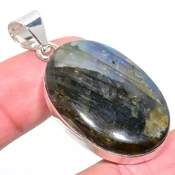 Подвеска из стерлингового серебра 925 пробы с натуральным лабрадоритом ручной работы 1,97 дюйма C4n63