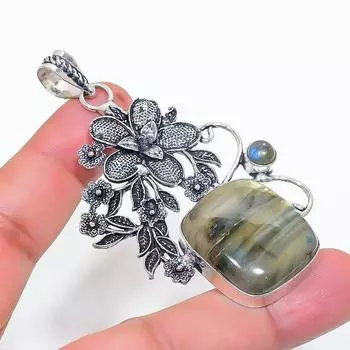 Подвеска из стерлингового серебра 925 пробы с натуральным лабрадоритом 2,96 дюйма w1e90