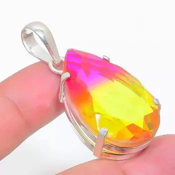 Подвеска из стерлингового серебра 925 пробы с натуральным двухцветным турмалином 2,05 дюйма q3Y36