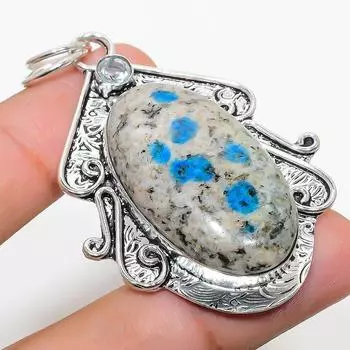 Подвеска из стерлингового серебра 925 пробы с натуральным синим азуритом K2 и белым топазом 2,48 дюйма f8W85