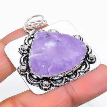 Подвеска из стерлингового серебра 925 пробы с натуральным русским чароитом ручной работы 1,77 дюйма g5M97