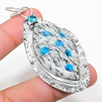 Подвеска из стерлингового серебра 925 пробы с натуральным синим азуритом K2 и голубым топазом 2,96 дюйма f4s99