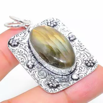 Подвеска из стерлингового серебра 925 пробы с натуральным лабрадоритом ручной работы 1,89 дюйма B0e35