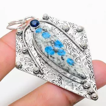 Подвеска из стерлингового серебра 925 пробы с натуральным синим азуритом K2 и синим топазом 2,92 дюйма S7G82