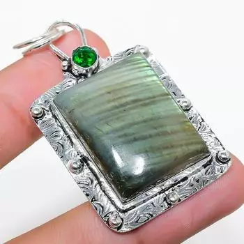 Подвеска из стерлингового серебра 925 пробы с натуральным лабрадоритом и драгоценным камнем перидот 2,29 дюйма D0S68